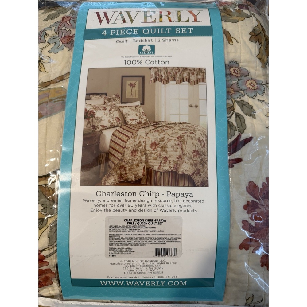 Waverly Charleston Chirp Papaya Reversible Quilt Set FQ 4pc Birds Floral